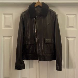 All Saints Leather Jacket with Fur Collar